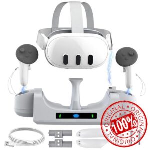 ARCELI Charging Dock for Meta Quest 3 Headset and Controller - Wall-mounted Charging Station with Rechargeable Batteries &LED Indicator
