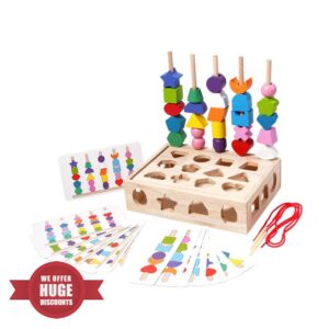 Baoblaze Wooden Beads Sequencing Toy Lacing Beads and Stacking Block Beaded Toy Matching Stacker for Boys Girls Toddlers Children Kids