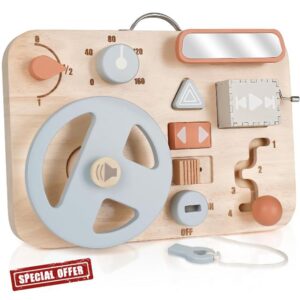 Vanplay Montessori Toys Busy Board for Toddlers Wooden Toys Kids Steering Wheel Sensory Toys for Babies Activity Board Educational Toys Travel Toys for 2 3 Year Old Boys Girls