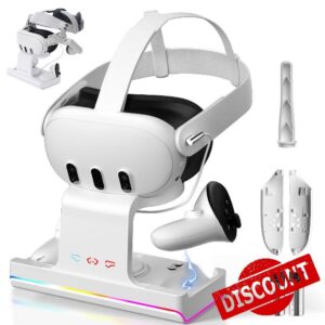 zerotop Charging Dock for Meta Quest 3 with RGB Light VR Headset Charging Stand for Oculus/Meta Quest 3 Magnetic Charging Station for VR Headset Touch Controllers 2 Battery Charger Stand LED Indicato