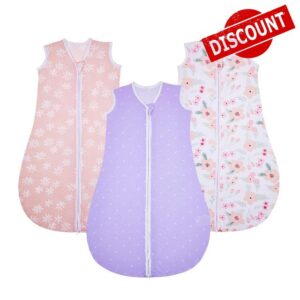 Lilian&Gema Baby Sleep Sack 6-12 Months 3 Pack Lightweight 0.5 TOG Wearable Blanket Baby Sleep Bag with 2-Way Zipper for Newborn Infant Pink