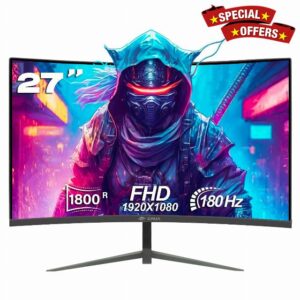 CRUA Gaming Monitor 27" Curved 180Hz FHD 1080P 1800R Computer Monitor