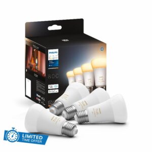 Philips Hue NEW White Ambiance Smart Light Bulb 4 Pack 60W - 800 Lumen [E27 Edison Screw] With Bluetooth. Works with Alexa