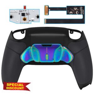 eXtremeRate Rainbow Aura Blue Purple Real Metal Buttons (RMB) RISE4 Remap Kit for PS5 Controller BDM-010 BDM-020 with Black Rubberized Grip Back Shell - Without Controlle