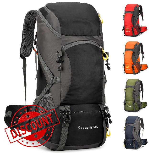jianyana Hiking Backpack Waterproof 50L Foldable Rucksack Lightweight Travel Backpack with Rain Cover for Camping Trekking Hiking Walking Outdoor Sports for Women Me