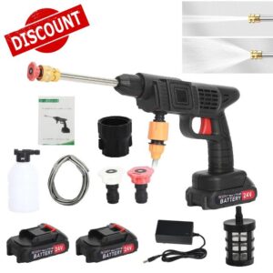 ohfruit Cordless Power Washer Portable Pressure Washer with 2 Rechargeable Battery High Pressure Cleaner with Foam Jug Copper Motor 24V Pressure Washer Kit for Patio Cleaning and Car Washing Black