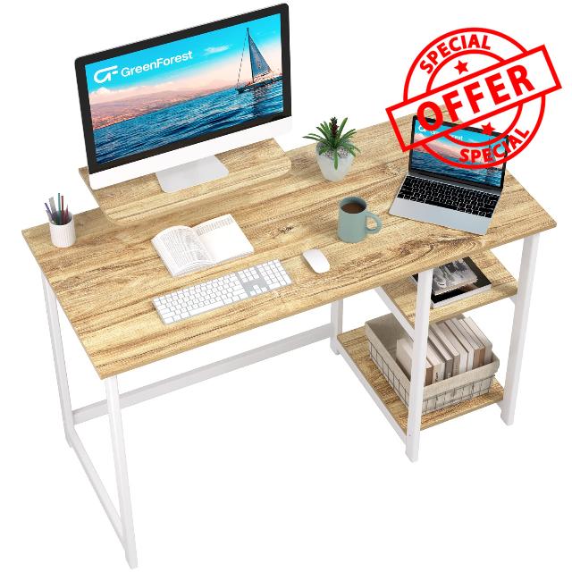 GreenForest Computer Home Office Desk with Monitor Stand and Reversible Storage Shelves