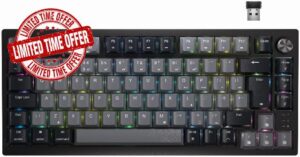 CORSAIR K65 PLUS WIRELESS 75% RGB Hot-Swappable Mechanical Gaming Keyboard – Pre-Lubricated CORSAIR MLX Red Linear Switches – Top Mounted – Dual-Layer Sound Dampening – PBT Keycaps – QWERTY UK – Black