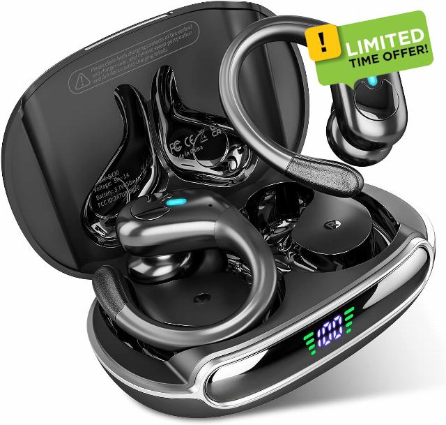 Wireless Earbuds Bluetooth Headphones 80Hrs Playback with LED Diaplay Wireless Charging Case Noise Cancelling Ear buds with Earhooks