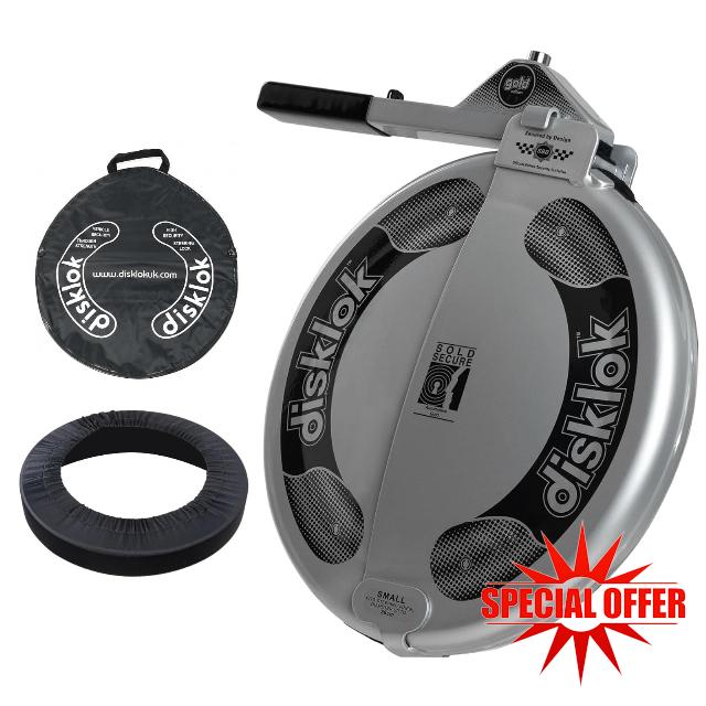 Disklok Gold Security Edition Combo Pack Car Steering Wheel Cover Anti-Angle Grinder Anti-Theft Lock Police Approved Inc. Bag & Cover (Silver