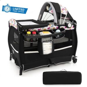 GYMAX 4 in 1 Folding Travel Cot