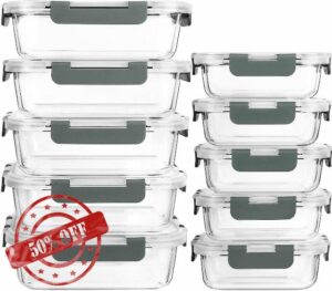 [10-Pack]Glass Meal Prep Containers -MCIRCO Food Storage Containers with Lifetime Lasting Snap Locking Lids