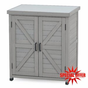 Grey Wooden Garden Storage Indoor Outdoor Cabinet with Magnetic Closure