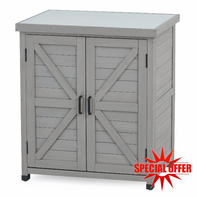 Grey Wooden Garden Storage Indoor Outdoor Cabinet with Magnetic Closure