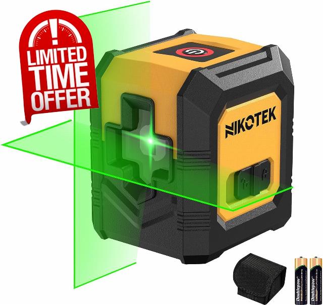 Nikotek Green Laser Level Self-Leveling Bright Green Beam Horizontal and Vertical Cross Line Laser for Home Decoration DIY etc.Carrying Pouch Battery Included