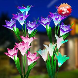 SOLARBABY Solar Lights Outdoor Garden 4 Pack Garden Lights Outdoor Waterproof Multi-Color Changing Led Solar Flower with Bigger Lily for Patio Yard Pathway Garden Decoration            [Energy Class A]