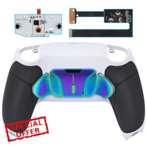 eXtremeRate Rainbow Aura Blue Purple Real Metal Buttons RMB RISE4 Remap Kit for ps5 Controller BDM-010 BDM-020 with Black Rubberized Grip White Back Shell & Board & Back Buttons - Without Controlle