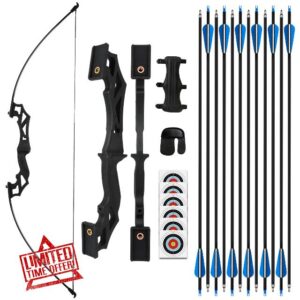 REAWOW Recurve Bows for Adults Archery Bow and Arrows Sets Practice Adult Teens Beginner Takedown Left Right Handed 12 Carbon Arrows