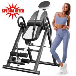 YOLEO Gravity Heavy Duty Inversion Table with Headrest & Adjustable Protective Belt Back Stretcher Machine for Pain Relief Therapy