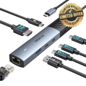 10Gbps USB C Hub Multiport Adapter 7 in 1 USB C to Ethernet Adapter USB C to HDMI 4K@60HZ