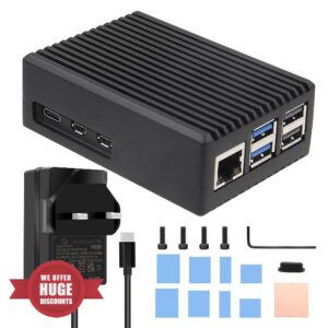 Geekworm Raspberry Pi 5 Aluminum Case with Power Supply USB-C 5V 5A 27W UK Plug (P573-UK)