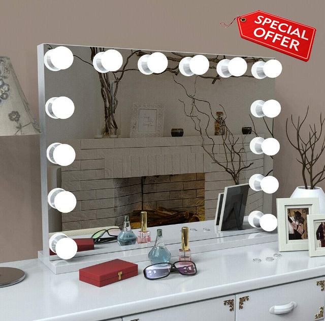 LIANWANG Hollywood Style Makeup Mirror with Lights,Large Cosmetic Vanity Mirror with 3 Light Modes 50x42CM for for Home