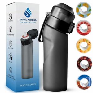 AQUA AROMA Air Water Bottle with 5 Flavour Pods Pack | 650 ML | Starter Up Set BPA Free Drinking Bottle | 0 Sugar | No Calories | Flavoured Water Bottle | Black Frosted