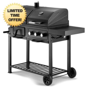VonHaus Dual Fuel BBQ – 2 in 1 Charcoal & Gas Barbecue with Warming Rack