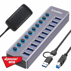 Tccmebius Powered 10-Port USB 3.0 Hub