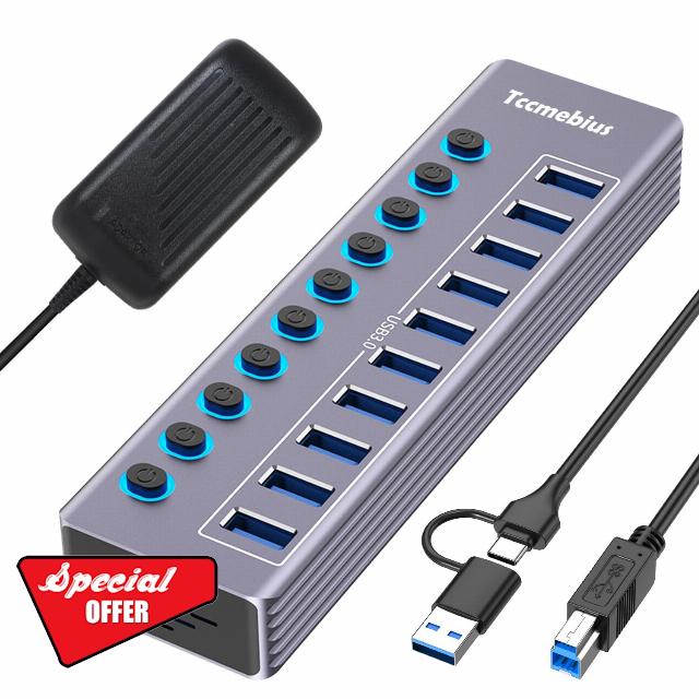 Tccmebius Powered 10-Port USB 3.0 Hub
