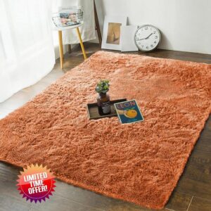 MOONLIGHT20015 Rugs Living Room Large 160x230 cm – Fluffy Shaggy Rust Area Rugs for Bedroom Non-Slip – Modern Super Soft Thick Pile Plush Carpet Non Shedding Easy To Clean Rug