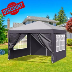 Bonnlo Pop Up Gazebo with Sides 3m x 3m Easy One Person Setup Instant Outdoor Canopy Folding Garden Gazebo Party Tent (Grey)