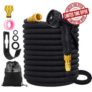 Garden Hose 100FT Flexible Garden Hose Expandable Garden Hose with 10 Function Spray Pattern Nozzles -with 1/2 and 3/4 Brass FittingsExpandable and FlexibleFor GardeningPatioCar WashPet Bathing.