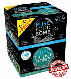 Evolution Aqua Pure Duo Pack Pond Bomb & Sludge Bomb Pond Clear Water Treatment Pond Sludge Remover - Duo Value Pack Offers Complete Natural Pond Water Treatment for Fish Ponds