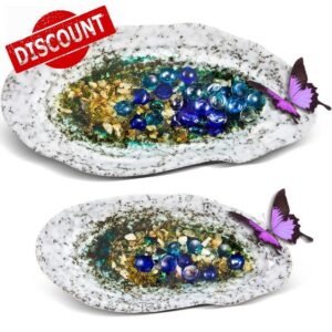 Huquary 2 Set Butterfly Feeder Outdoor Butterfly Puddler Butterfly Watering Garden Puddler Bee and Butterfly Water Station with 40 Decorative Glass Beads and 3.5 Ounce Minerals for Garden Lawn Deco