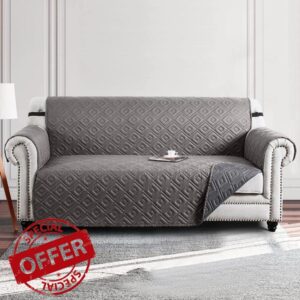 Moonlight Bedding Sofa Cover 3 Seater Non Slip 100% Water Resistant Sofa Slipcovers Light Grey - Dark Grey Reversible Quilted Sofa Protectors from Pets/Dogs