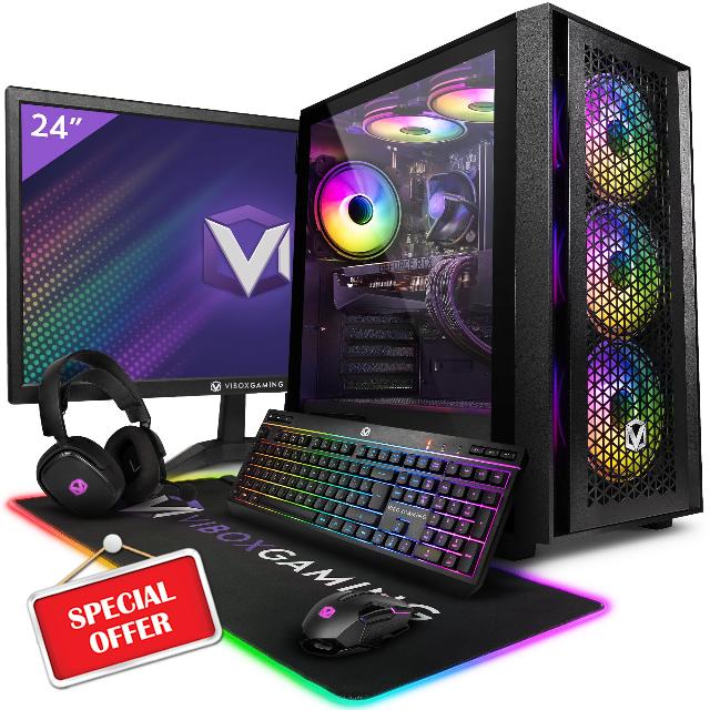 Vibox IV-136 Gaming PC - 24" Monitor Bundle - 8 Core i9 Intel 11900F Processor - Nvidia RTX 4070 Super 12GB Graphics Card - 16GB RAM - 1TB NVMe SSD - 600W PSU - Windows 11 - WiFi