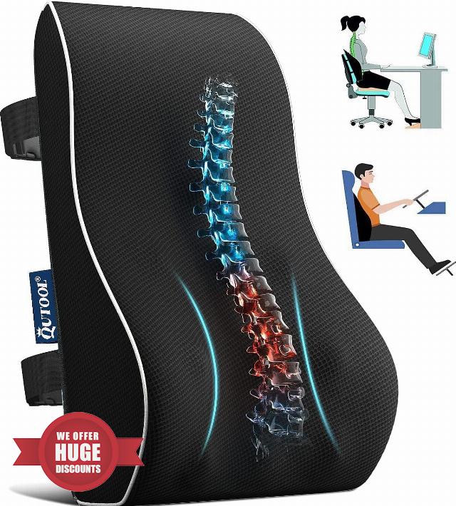 Qutool Lumbar Support Pillow for Office Chair Car Memory Foam Back Cushion for Back Large Back Pillow for Computer