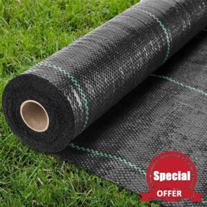 Vivo Technologies 2x25m Heavy Duty Weed Control Membrane Garden Weed Barrier Fabric for Landscaping Driveway Gravel Artificial Grass Lawn Underlay Woven Roll Ground Cover Weed Block Black