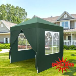 Bonnlo Pop Up Gazebo 2x2m Gazebo with Sides Easy One Person Setup Instant Outdoor Canopy Folding Garden Gazebo Party Tent (Green)