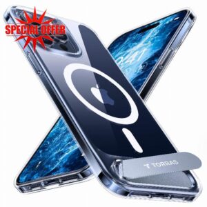 TORRAS [Invisible Titanium Stand] for iPhone 15 Pro Case [12FT Military Shockproof ] [TOP N56 Magnets] [20W Fast Charging] Truly Completely Flat & Slim Case iPhone 15 Pro Cover - Pstand Clea