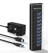 RSHTECH 4-Port Powered USB 3.0 /USB C Hub, Aluminum USB Splitter USB 3.0 Extension Hub with 2-in-...