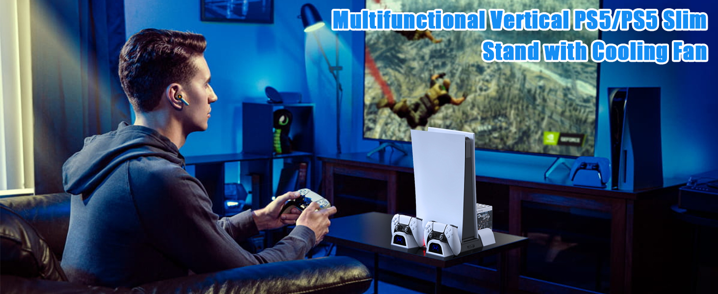 Stand for Playstation 5/PS5 Slim PS5/PS5 Slim Console Stand with Cooling Fan