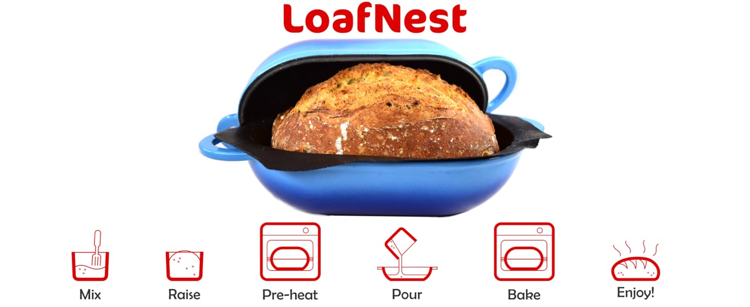 LoafNest easy artisan bread making in six steps mix raise preheat pour bake and enjoy