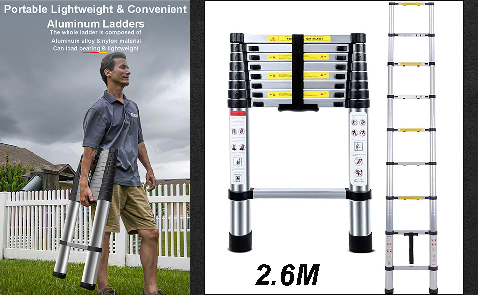 Telescopic Ladder Multi-Purpose Folding Aluminium Telescoping Ladder Extendable Portable Loft Ladder