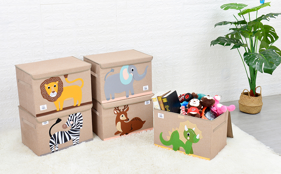 kids toy chest organizer trunk animal canvas