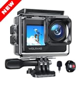 WOLFANG GA420 Dual Screen Action Camera 4K 60FPS 24MP Touchscreen Underwater Camera, 10M Body Wat...