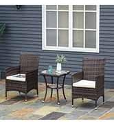 Outsunny Garden Outdoor Rattan Furniture Bistro Set 3 PCs Patio Weave Companion Chair Table Set C...