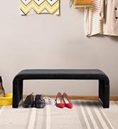DEKKETO Upholstered Wooden Bench with Padded Seat, Tufted Boucle Fabric End of Bed Bench with Gol...