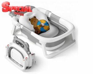 Collapsible Baby Bathtub for Newborn with Thermometer & 1 Soft Floating Cushion